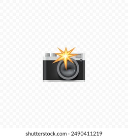 Camera icon. Realistic 3d photo camera flash. Isolated. Vector