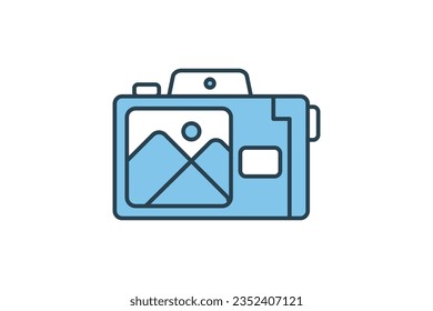 Camera Icon. Icon related to multimedia and entertainment. suitable for web site design, app, user interfaces. Flat line icon style. Simple vector design editable