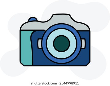 Icono de cámara que representa la Fotografía, captura de momentos y narración visual, perfecto para resaltar los medios, los viajes y las artes creativas con un diseño limpio y clásico.