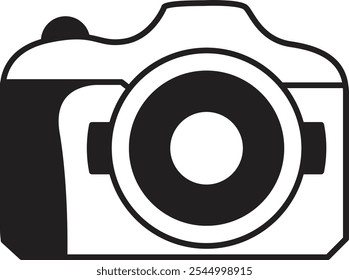 Icono de cámara que representa la Fotografía, captura de momentos y narración visual, perfecto para resaltar los medios, los viajes y las artes creativas con un diseño limpio y clásico.