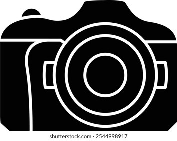 Icono de cámara que representa la Fotografía, captura de momentos y narración visual, perfecto para resaltar los medios, los viajes y las artes creativas con un diseño limpio y clásico.