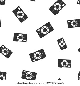Camera icon seamless pattern background. Business flat vector illustration. Photography sign symbol pattern.