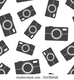 Camera icon seamless pattern background. Business flat vector illustration. Photography sign symbol pattern.