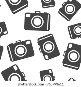 Camera icon seamless pattern background. Business flat vector illustration. Photography sign symbol pattern.