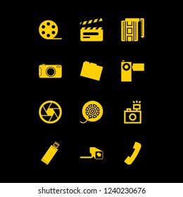 camera icon set about camera video, film, memory card and camera photo vector set