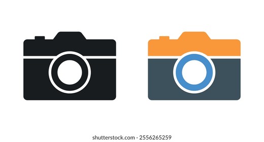 Camera icon set in black and colored versions.