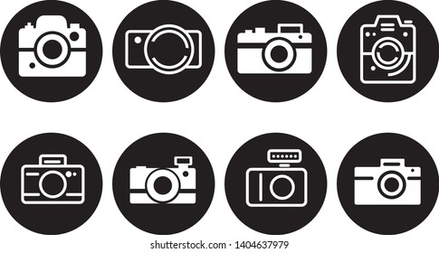 Camera icon set in black round backgrounds