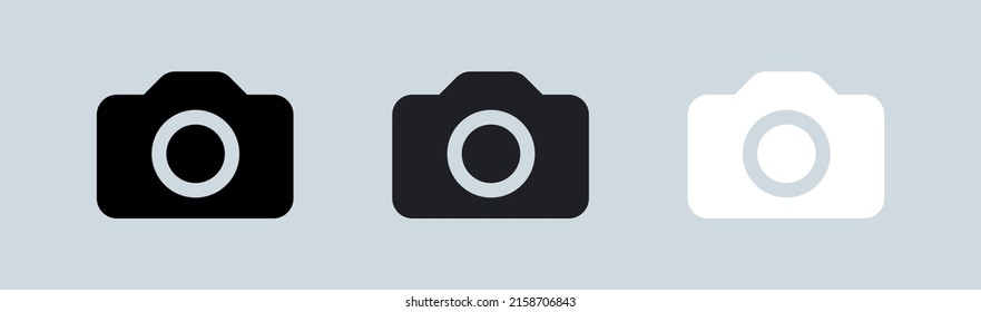 Camera icon set in black and white colors. Photo vector icon for apps and web design.