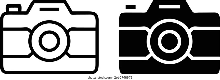 Conjunto de iconos de cámara – Símbolo fotográfico en blanco y negro para Fotografía, medios y Tecnología