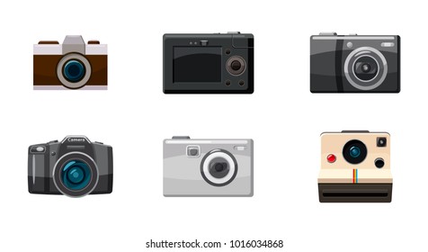 Camera icon set. Cartoon set of camera vector icons for web design isolated on white background