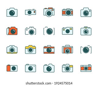 Camera icon set. Collection of high quality outline web pictograms in modern flat style. Color electronics symbol for web design and mobile app on white background. Line logo EPS10