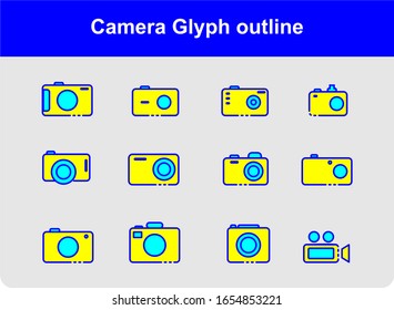 Camera icon set with color and outline style. Underwater camera icon. Digital camera.