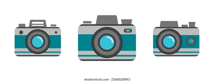 Camera icon set. Colored flat style vector design