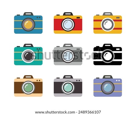 Camera icon set in different color. Photo camera in flat style. photo camera sign and symbol. Set of camera icon Vector illustration.