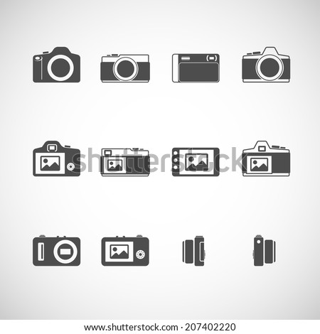 camera icon set, each icon is a single object (compound path), vector eps10