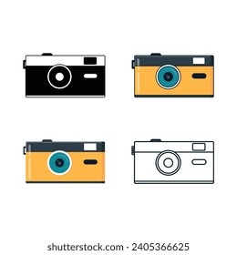 Camera icon set, flat cartoon simple minimalist design style, isolated by white background