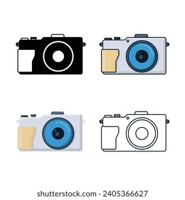 Camera icon set, flat cartoon simple minimalist design style, isolated by white background