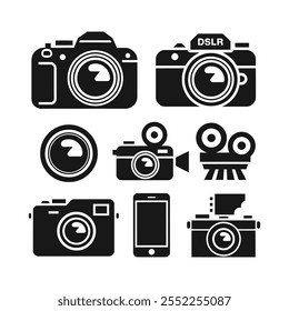 Conjunto de ícones de câmera e ilustração