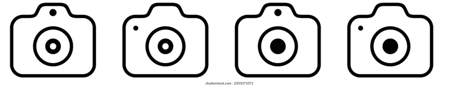 Camera icon set line art. camera photo icon symbol, line art, snapshot sign . line outline icons, flat style.