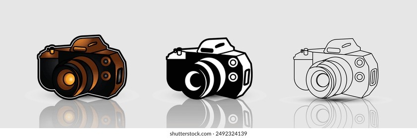 Camera icon set. Linear and filled Icons of photography. transparency background. Can be used for sticker, label, logo. Vector illustration concept.