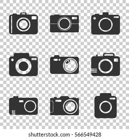 Camera icon set on isolated background. Vector illustration in flat style with photography icons.