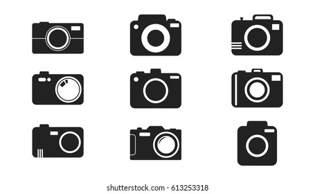 Camera icon set on white background. Vector illustration in flat style with photography icons.