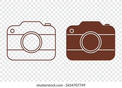 Camera icon set. Outline and filled illustration of vector icon on transparent background.