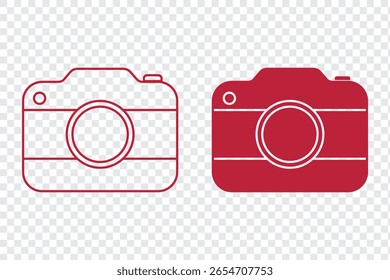 Ícone de câmera definido. Contorno e ilustração preenchida do ícone de vetor no fundo transparente.