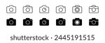 Camera icon set. Outline and glyph photo camera collection. Picture symbol