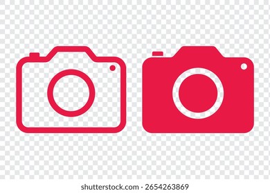 Conjunto de iconos de cámara con contorno y estilo de glifo. Icono de la cámara fotográfica. Símbolo de la cámara. Ilustración vectorial de icono de cámara.