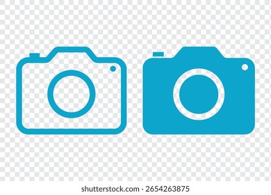 Conjunto de iconos de cámara con contorno y estilo de glifo. Icono de la cámara fotográfica. Símbolo de la cámara. Ilustración vectorial de icono de cámara.