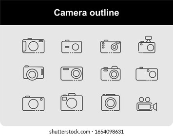 Camera icon set with outline style. Underwater camera icon. Digital camera.