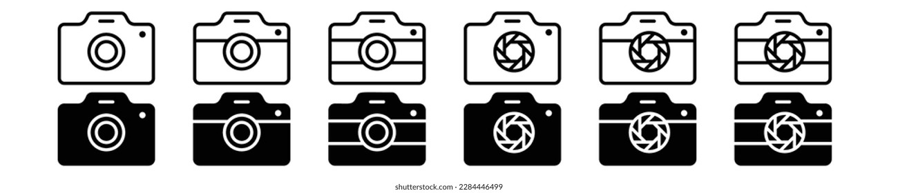Camera icon set. outlined photo or photograph collection. Camera symbol logo for web or app ui - Stock vector