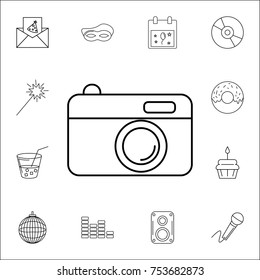 Camera icon. Set of party icons. Signs, outline symbols collection, simple thin line icons for websites, web design, mobile app, info graphics on white background