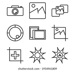 camera icon, set photo app icon to use in mobile application with dark black line icon style