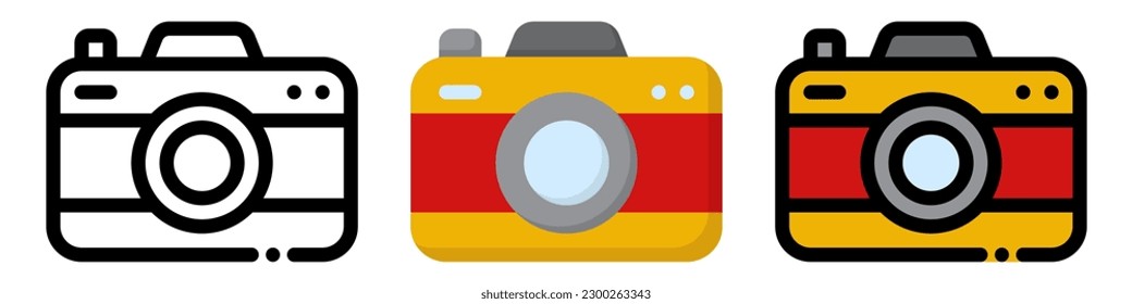 Camera icon set. Photo camera icon in different style. Photo camera in flat style. Photography symbol. Vector illustration