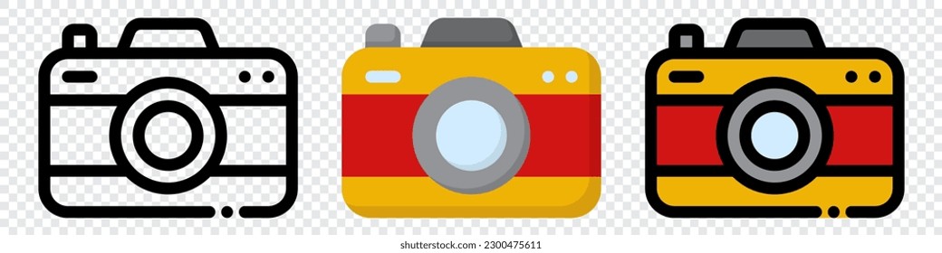 Camera icon set. Photo camera icon in different style. Photo camera in flat style. Photography symbol. Vector illustration