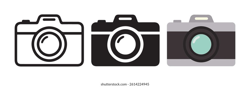 Camera icon set. Photo camera in flat style. Vector illustration eps file.