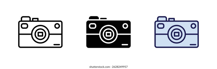 Ícone de câmera definido. Câmera fotográfica em estilo plano. Ilustração vetorial