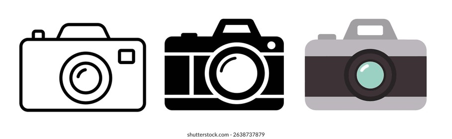 Camera icon set. Photo camera in flat style. Camera symbol.
