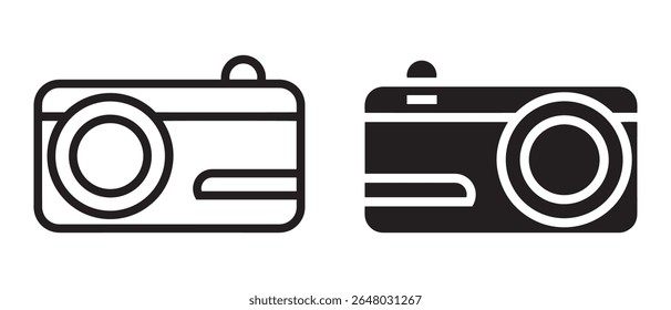Conjunto de ícones de câmera. câmera fotográfica em símbolo de estilo plano. câmera fotográfica sinais de arte de linha, ilustração vetorial