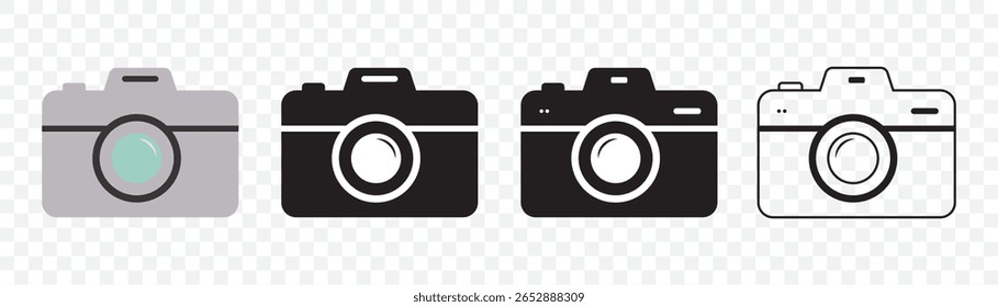 Camera icon set. Photo camera in flat style. Camera symbol Set of Three on Transparent Background. EPS 10.