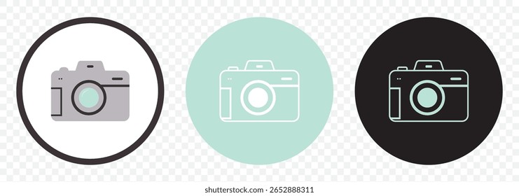 Camera icon set. Photo camera in flat style. Camera symbol Set of Three on Transparent Background. EPS 10.
