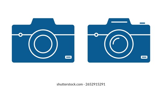 Kamerasymbolsatz. Fotokamera in flachem Stil Symbol. Eine Reihe von Kamerasymbolen in verschiedenen Stilen. 10 EPS