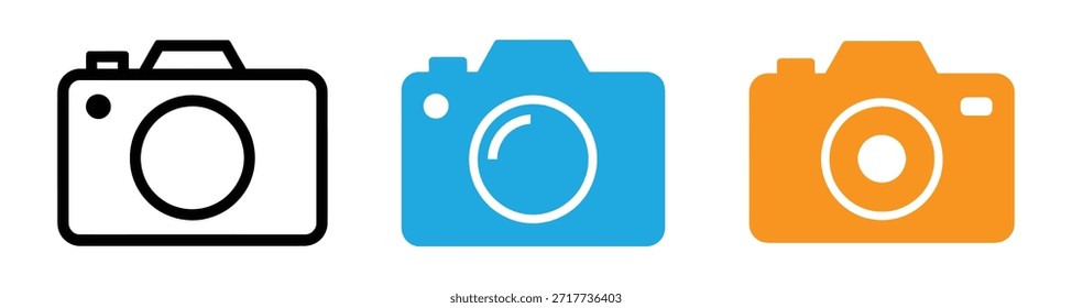 Ícone de câmera definido. Câmera fotográfica em estilo plano. símbolo e sinal de câmera fotográfica. Conjunto do ícone da câmera Ilustração do vetor.	