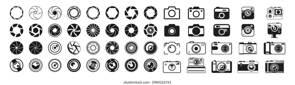 Camera icon. Set photo camera lens diaphragm isolated on transparent background. Photo camera symbol. 