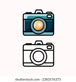 Camera icon set. Photo camera in Line  and Color Style Vector. Logo Design.