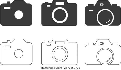 Camera icon set. photo camera silhouette  in flat style symbol. photography camera line art signs, vector illustration.