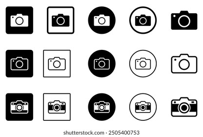 Conjunto de íconos de cámara Foto instantánea de la cámara Captura de fotografía Obturador Flash App digital Símbolo minimalista moderno Vector de contorno Icono gráfico Estilo plano