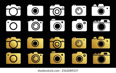 Camera icon set camera photo snapshot capture photograph gold